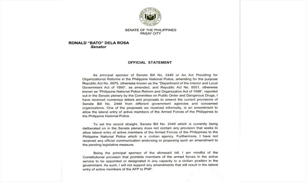 Senator Ronald "Bato" Dela Rosa supports call of PNPAAAI Board of Trustees. 77 sen bato dela rosa supports call of bot word