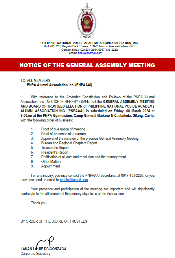 notice of general assembly meeting